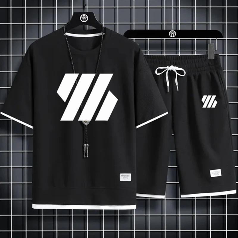 

Мужской спортивный костюм, модный спортивный костюм с коротким рукавом, мужские костюмы, летний мужской комплект из двух предметов, повседневный комплект из льняной ткани, футболка и шорты 6XL