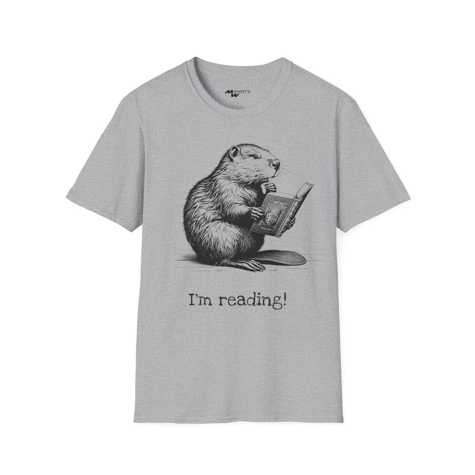 Beaver Reading Book T-Shirt: Copper Engraved Style, Nature Lover Gift S