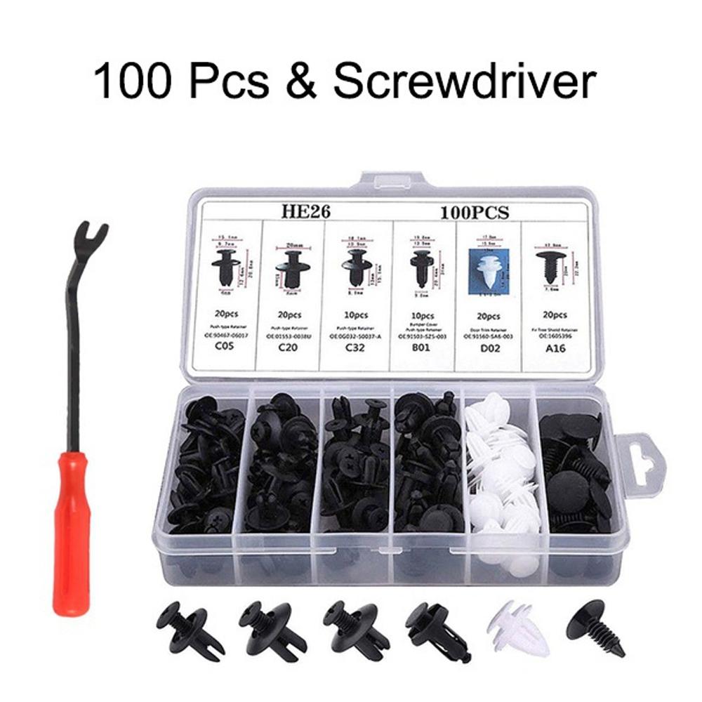 415/100 Pcs Universal Car Bumper Retainer Clips Fender Hole Rivets Fasteners Screw Mix Size Door Trim Panel Fender Parts Tool