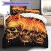 Flaming Skull  Pattern Bedding Quilt Set  Home Decoration  Gift (1 * Duvet Cover + 2 * Pillowcase, Without Core)