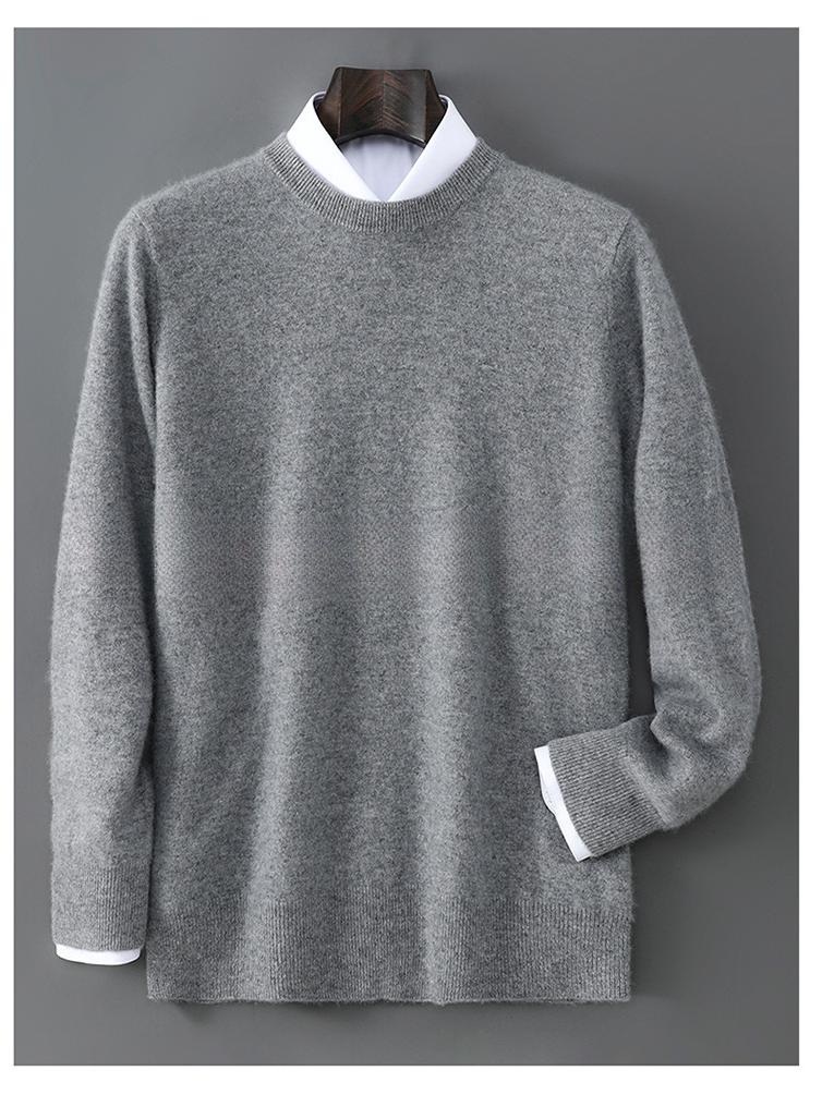 Men's 100% Pure Wool Round Neck Loose Pullover Sweater - Plus Size Cashmere Knit Base Layer for Autumn/Winter