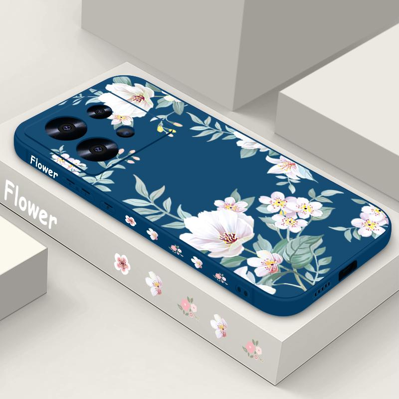 Coque fine mate à imprimé floral uni pour Xiaomi 13T Pro, Poco F6, X6, X5, Redmi Note 14 Pro, 13, 12, 11, avec cordon, en TPU souple et antichoc