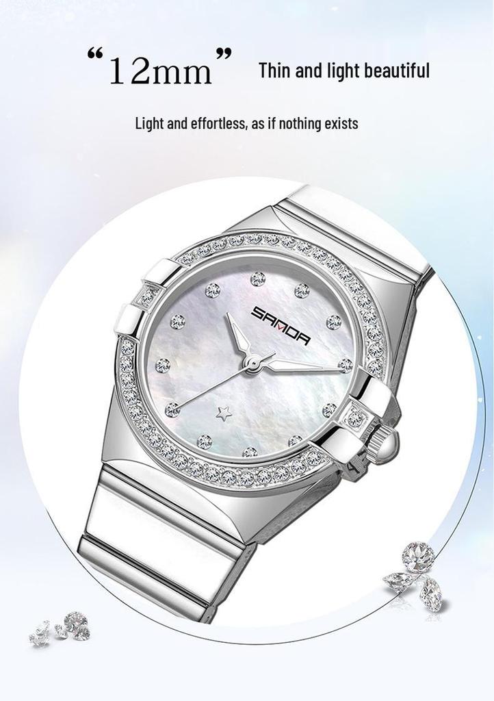 Sanda Luxury Women's Quartz Wristwatch - Lightweight, Trendy, Diamond Inlaid, Casual, Waterproof.