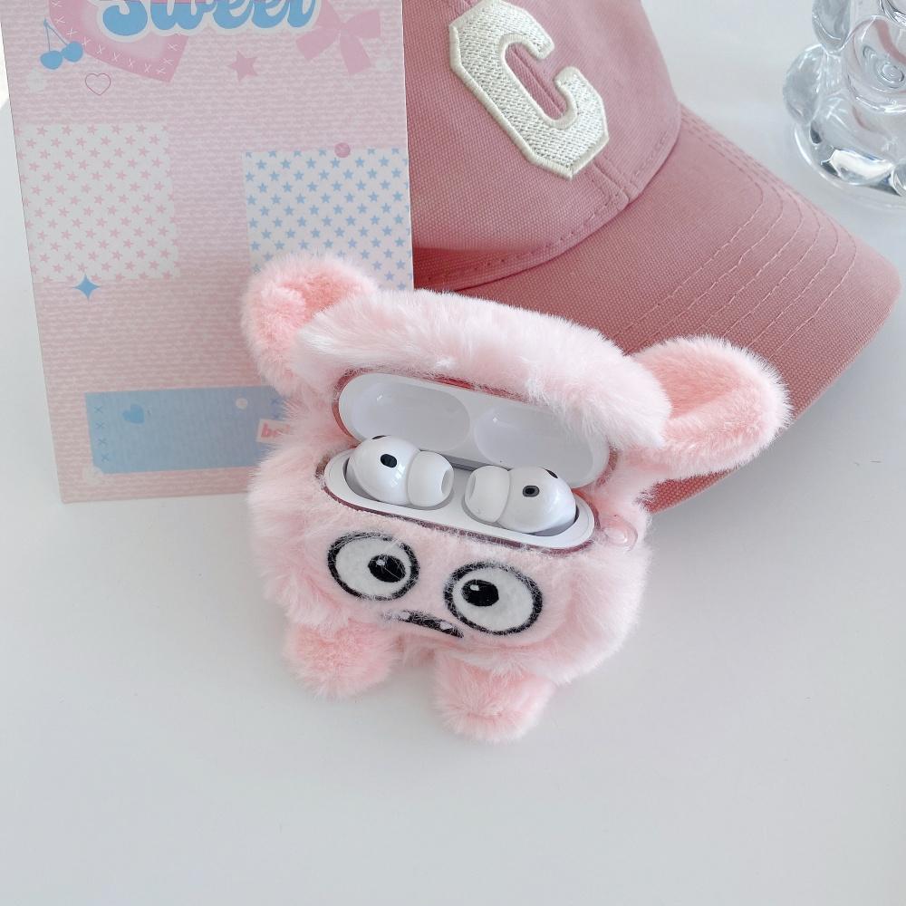 Kawaii 3D Große Augen Cartoon Monster Plüsch Kopfhörerhülle für Apple Airpods 2 3 4 Pro2 Pro3 Pro Niedliche Rosa Ohrhörer Stoßfeste Hülle