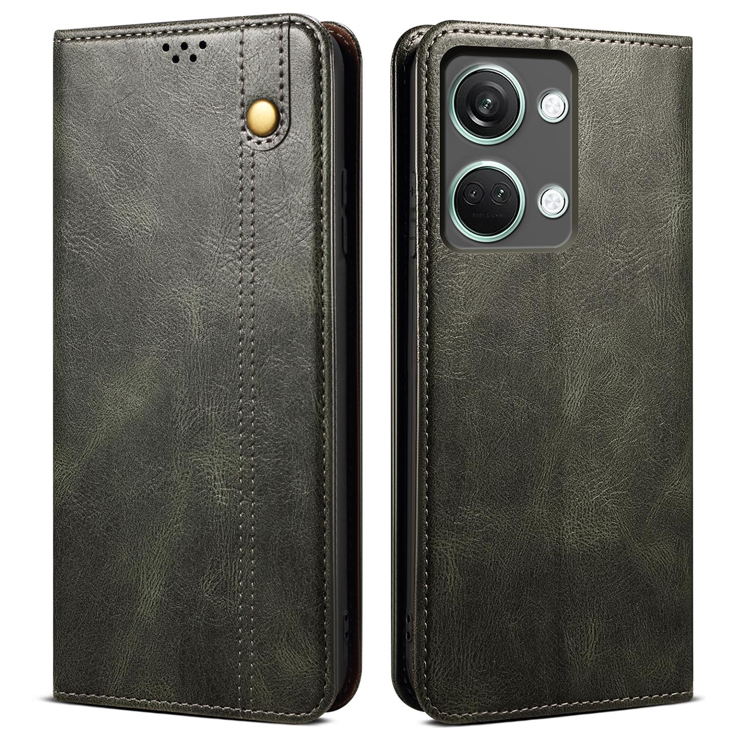 

For OnePlus Nord 3 5G/Ace 2V Wallet Case Waxy Crazy Horse Texture Cell Phone Cover Stand PU Leather Phone Shell Green