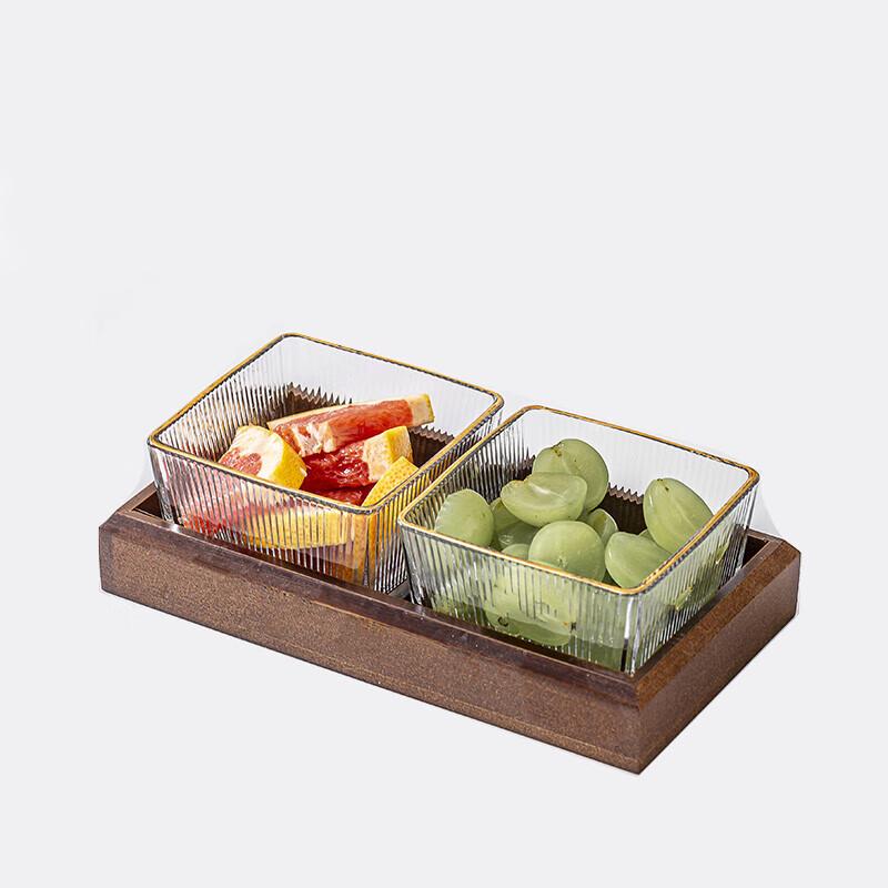 Danshi Zhiyuan Gold-Rimmed Divided Glass Snack Tray Set