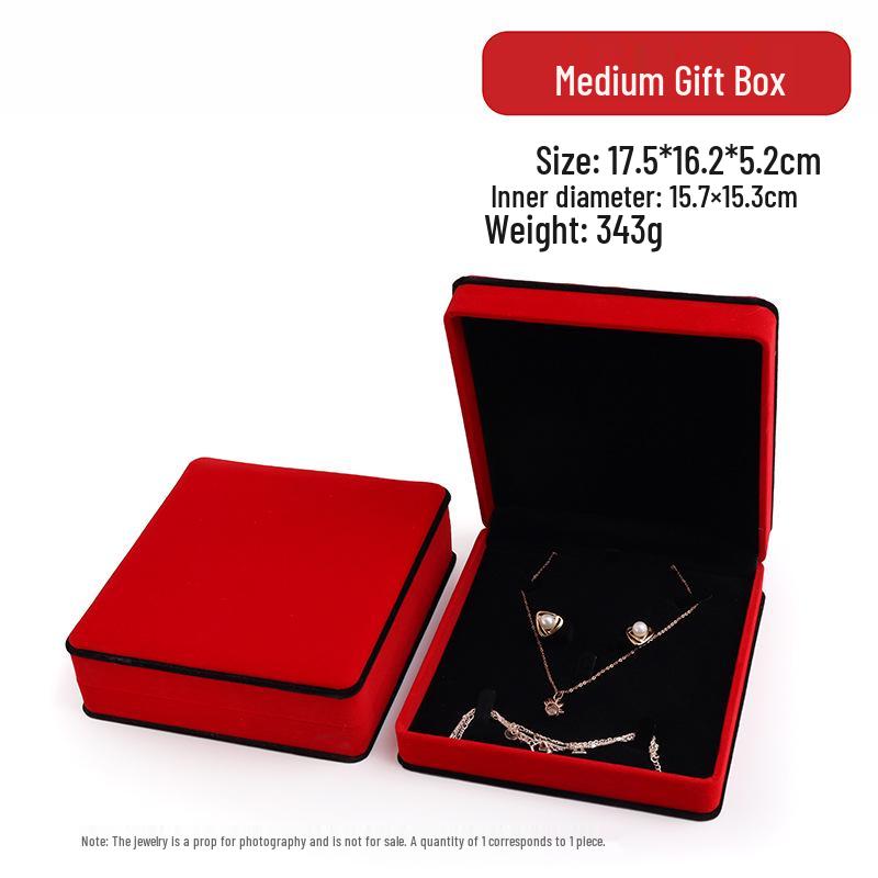 Roter Samt Schmuckschatulle Set: Ring, Anhänger, Armband, Halskette Aufbewahrungs- und Geschenkbox