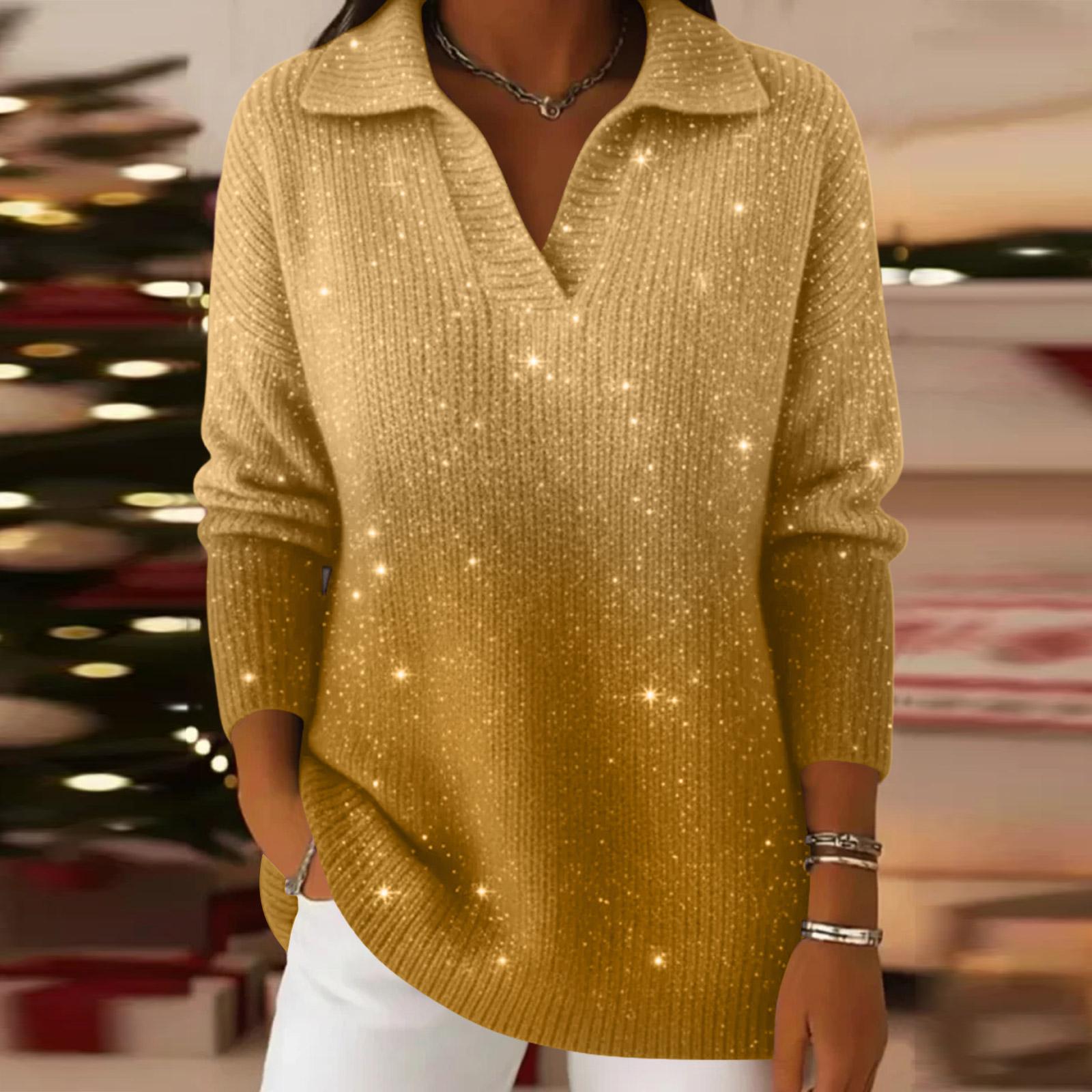 

Women s Casual And Fashionable Long Sleeved Knitted Color Top Sweater XL жовтий