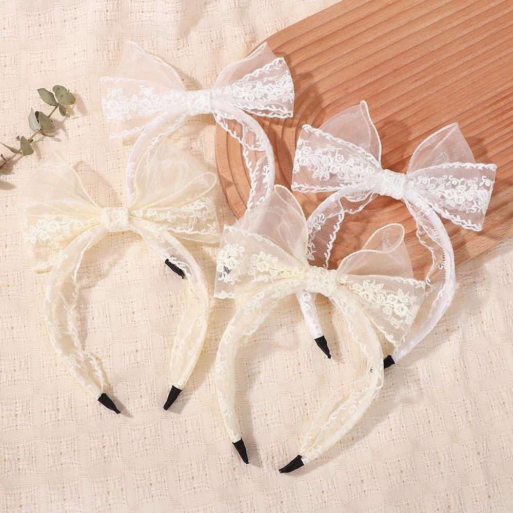 Elegant Lace Bow Hairbands Flower Embroidery Double Layered Princess Headband Non-Slip Lightweight Yarns Headband