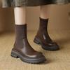 Krazing Pot Microfiber Autumn Winter Shoes Thick High Heels Flat Platform Size 43 Motorcycle Boots Knitwear Non-slip Ankle Boots