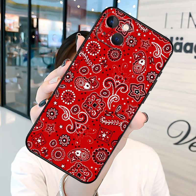 

Red Bandana Paisley Phone Case on For iPhone 13 12 11 14 15 16 Pro Max Plus XR X XS MAX Soft Back Cover iPhone 12 mini