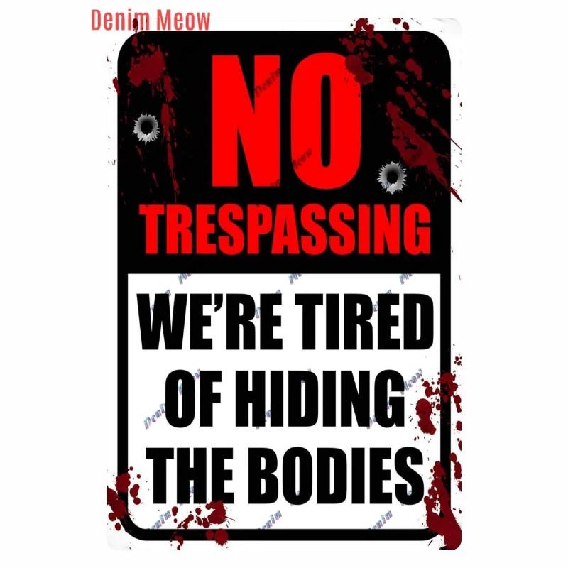 Vintage Witch Halloween Wall Art Poster, No Trespassing Metal Sign, Warning Tin Plates for Gift, Bar Party, Room Decoration WY68