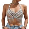 Ketten-Körperketten-Top mit mehrfachen Kettenfransen, Funkelnder Brustschmuck für Festival-Outfit-Styling, Rückenfreies Party- und Club-Outfit