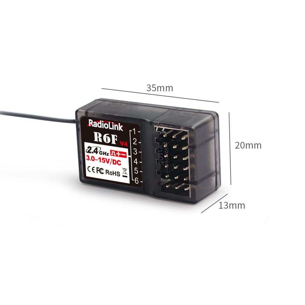 RadioLink R6F Receiver Approval Seal RSSI Radio Maximum 400M on Receiver for RadioLink Transmitters for RC Cars RC6GS Radio Control Remote Control