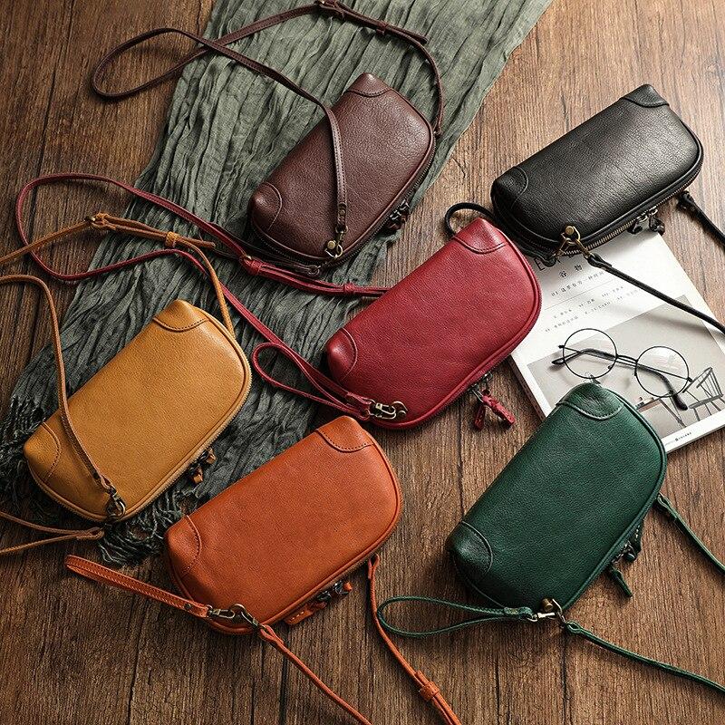 Johnature Basit Hakiki Deri Kadın Küçük Çanta Eğlence Doğal Yumuşak Inek Derisi Düz Renk Çok Yönlü Omuz ve Crossbody Çanta
