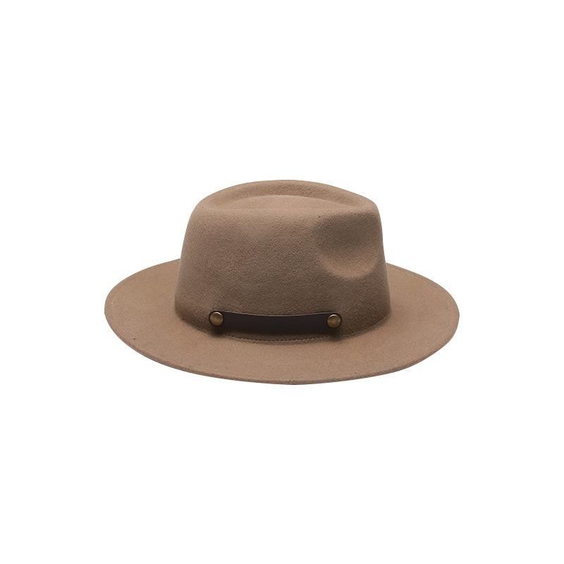 British jazz top hat, men's and women's black belt buckle felt hat, gender-free trend versatile sweet and cool big eaves hat