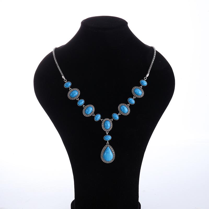

European & American Bohemian Turquoise Necklace: Versatile Long Chain