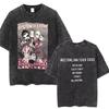 T-shirt Casual Retro Cartone Animato Pingu Stampa Nero Lavato Vintage