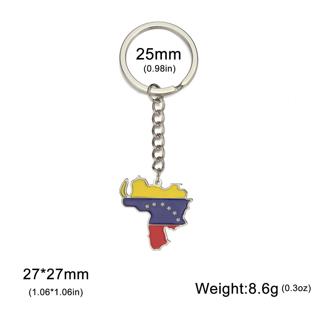 EUEAVAN Drip Oil Venezuela Map Pendant Keychain Stainless Steel Venezuelan Country Flag Keyring Patriotic Jewelry Gift