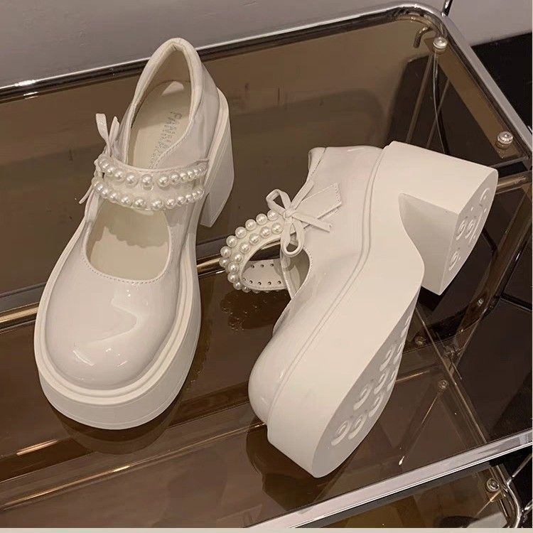 Popular Mary Jane Shoes Women's Summer 2025 New Sweet Fashion Pearl with Skirt Platform Lightweight Small Leather Shoes