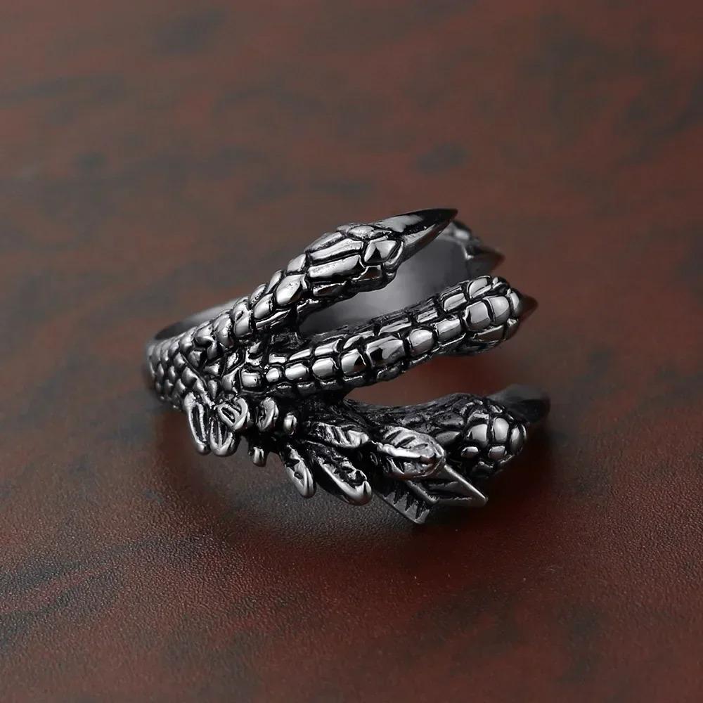 Dragon Claw Ring Stainless Steel Sharp Claw Punk Jewelry Open Ring for Men Women Animal Hand Accessories