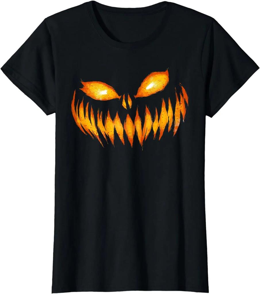 Jack O Lantern Scary Carved Pumpkin Face Halloween Costume T-Shirt for Unisex Women Casual Cotton Daily Four Seasons Tees