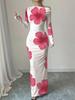 Off-Shoulder Maxi Dress with Asymmetric Neckline and Floral Print, Available in Multiple Colors