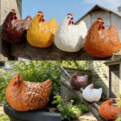 Funny Cute Chicken Fence Decoration Statue Resin Garden Chicken Hen Sculpture Craft Courtyard Home Decoration Ornament Gift