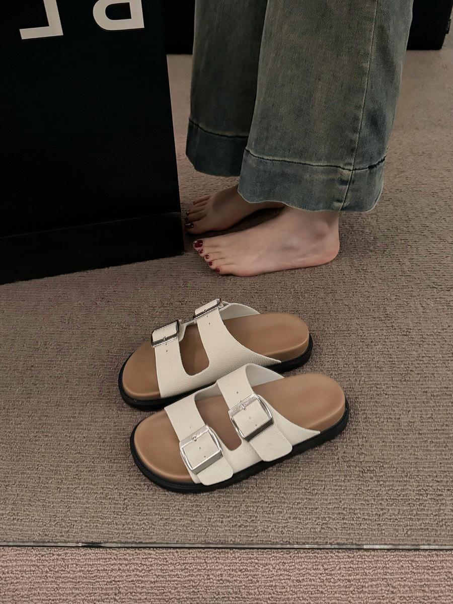 

Slippers women s summer outer wear fashion 2025 new super fire thick-soled cool slippers with skirts versatile casual Birkenstocks sandals 35 бежевый