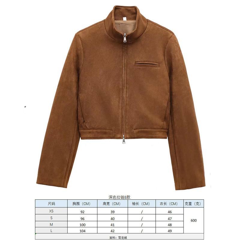 Womens Faux Suede Collar Jacket With Front Pockets Classic Single-Breasted Design 2025 Urban Chic Outerwear