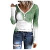 Women's Casual Long Sleeved V-neck Button Printing Slim Fitting Top