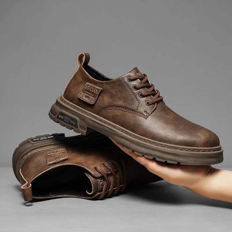 Fashion Hot Style Men's Biker Shoes Casual Leather Tooling Shoe for Men Dress Shoe Low Top Fashion Non-slip Trendy All-match Mens Boot