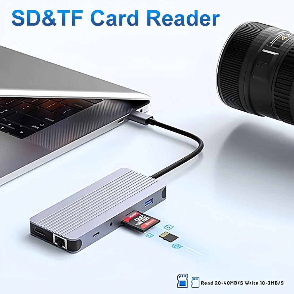 Hub Docking Station USB C 12-în-1 Carcasă SSD M.2 Adaptor USB TYPE C la HDMI 4K60Hz 1000Mbps PD100W USB3.0 Pentru Macbook