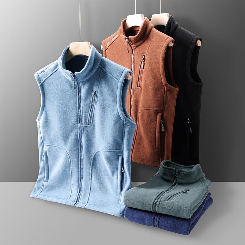 Herbst Herren Outdoor Freizeitweste Jacke Herren Uni Stehkragen Winddicht Polarfleece Weste Angeln Wandern Weste Mann