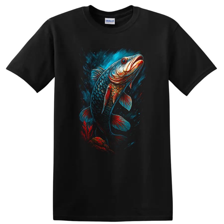 Fish Art T Shirt Cool Fish Design w/ Colorful Ocean Scene Fun Tee