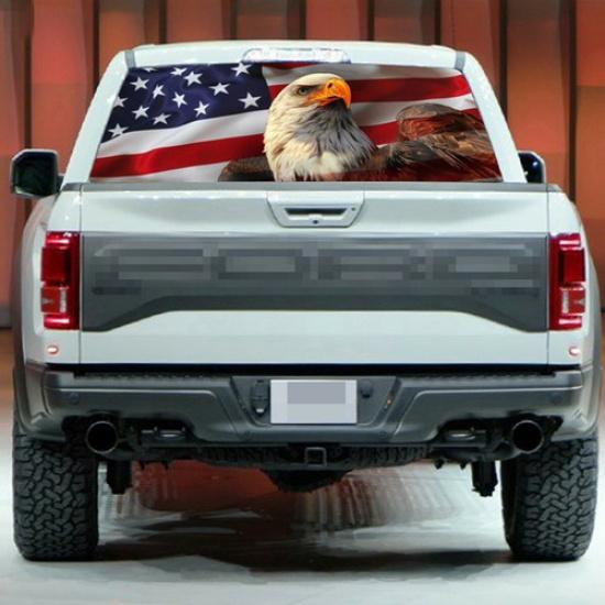 Decal USA American Flag Hawk Sticker Car Pickup Rear Window Windshield Graphic