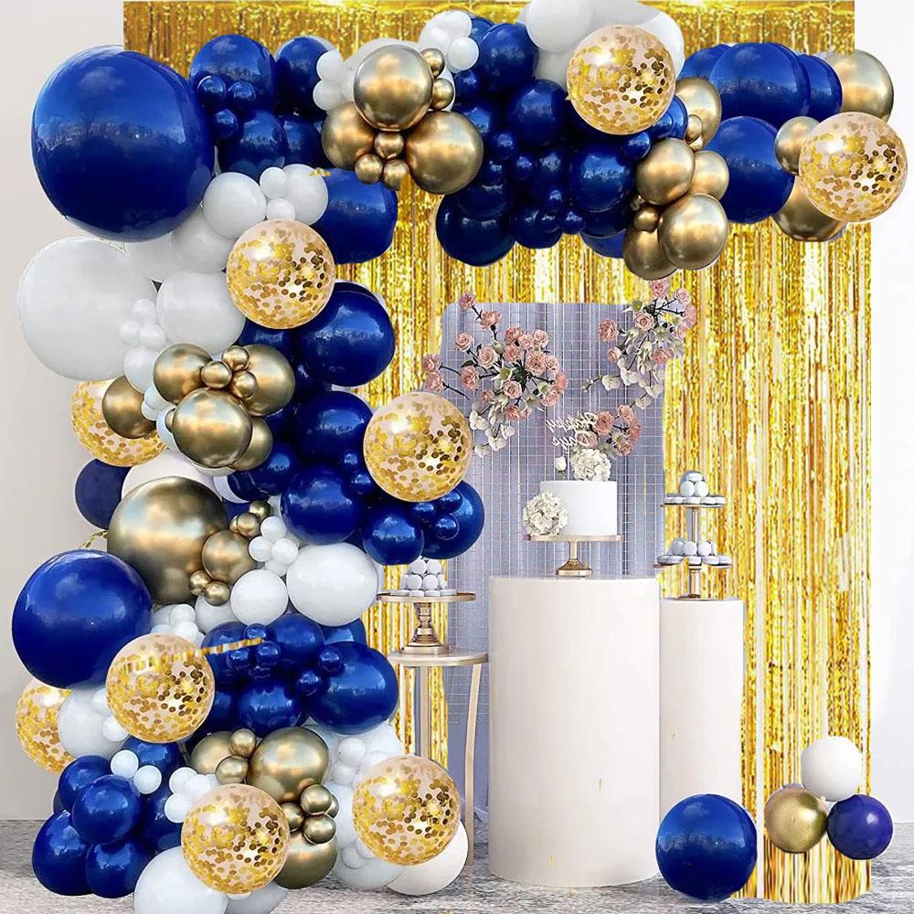 149PCS Blue Gold Balloon Arch Garland Set, Crown Foil Balloon, Birthday Party Anniversary Graduation Decoration Supplies