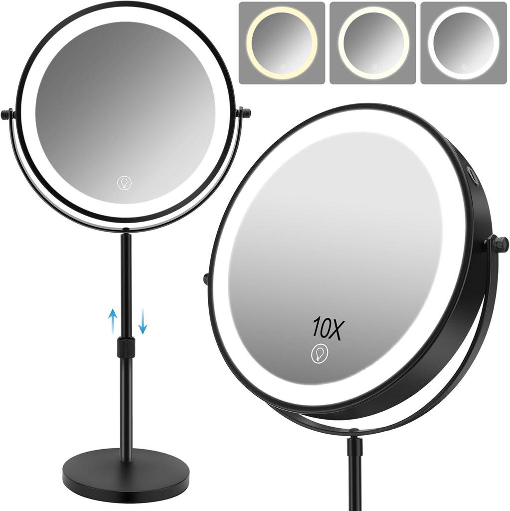 LED Adjustable Height Tabletop Makeup Mirror with Light and Magnification