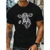 European Sizes Casual Short-Sleeve T-Shirts for Plus-Size Men Featuring a Detailed Graphic Print of a Cow'S Head