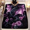 Coperta in Flanella Drago Viola Rose, Stampa HD Design Contemporaneo per Divano Letto, Floreale Vivace Regalo, Arredo Accogliente per Tutte le Stagioni