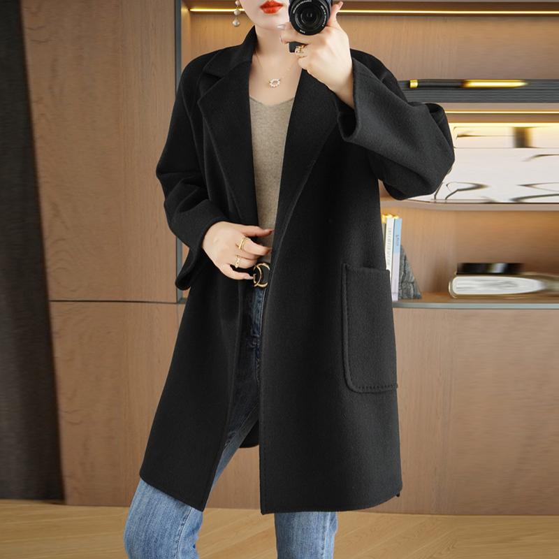 100% Wool Women Coat TIDENOVEL Autumn Wool Long Coat Handmade Pea Coat Winter Warm Wool Long Jacket Overcoat