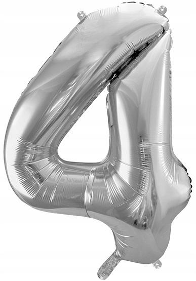 Foil Balloon Number "4", Silver, 86Cm, 1Pc