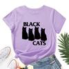 Summer Round Neck Black Cat Pattern Printed Top Fashionable Casual Pure Cotton Short Sleeved Women's T-shirts