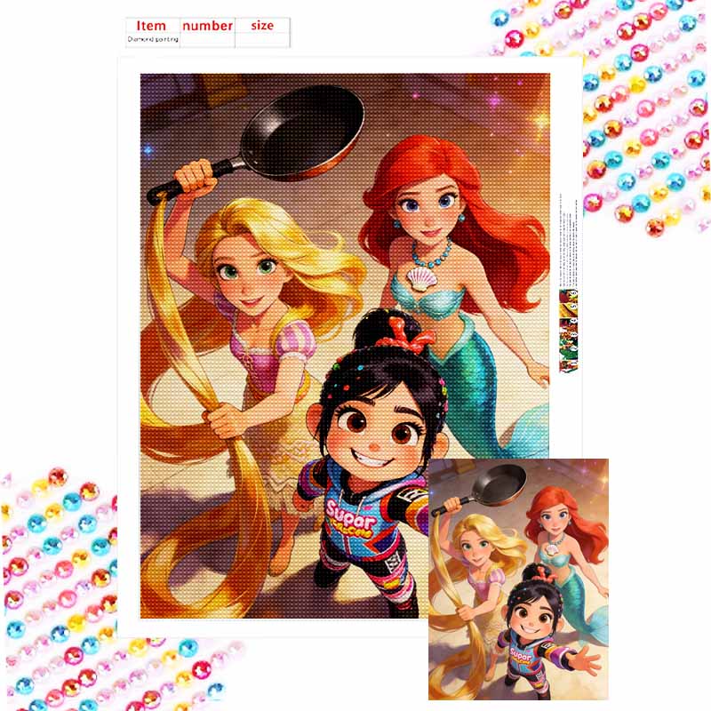 Disney Princess Rapunzel Ariel Vanellope diamond painting art painting handmade diy5D home decoration gift Round 20x30cm