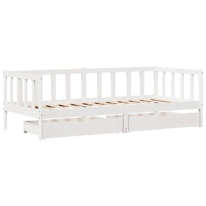 VidaXL Lit de jour avec tiroirs blanc 80x200 cm bois de pin massif, canapé-lit, lit de repos, lit de jour avec rangement, 3302076