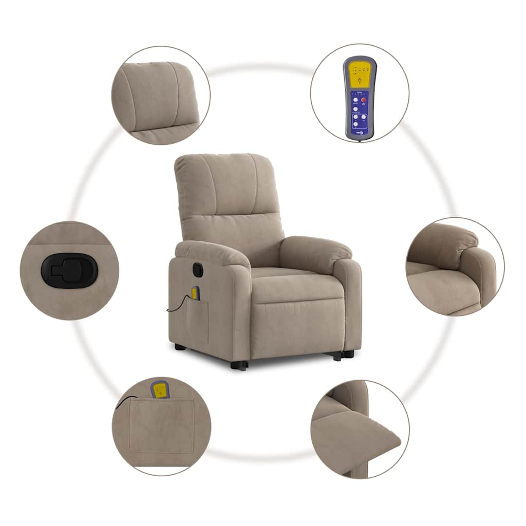 Vidaxl Lift-Up Massage Chair, Reclining, Taupe, Microfiber