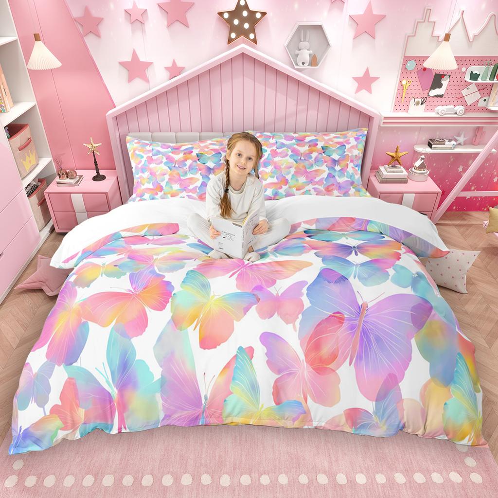 Comforter Homewish Chic Butterfly For Kids Girls 2Pcs/3Pcs Cute Watercolor Animal Bedding Set Wildlife Theme Bed Set