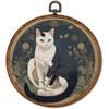 KSDUT Vintage Cat Wall Decor Art - Retro Pet Wall Art Canvas Frame Hanging Prints, Mid Century Modern Animals Round Wall Art Decor for Home Bedroom