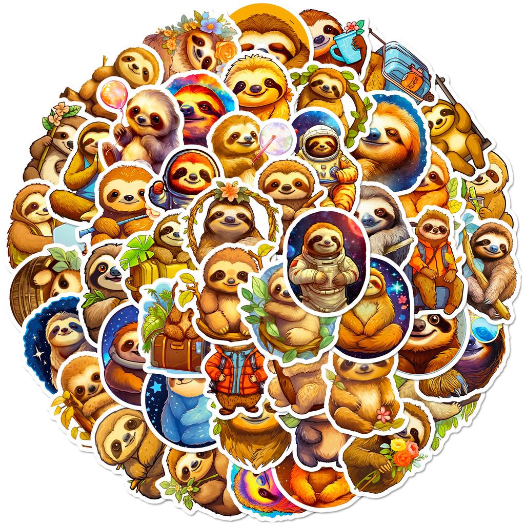 50 Cartoon Cute Sloth Stickers Cute Sloth Doodle Stickers