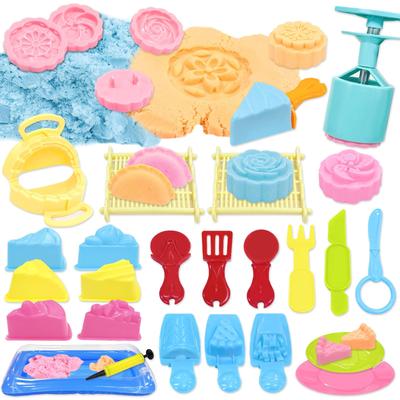 VBACALA Silky Sand 38-Piece Sand Play Set - Colorful Sand for Indoor Play, Includes Sand Clay, Japanese Sweets/Cake Molds, Spatula, Bamboo Plate, and